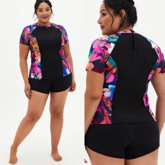torrid Other - Torrid Leaves Print Active Swim Shirt 2X